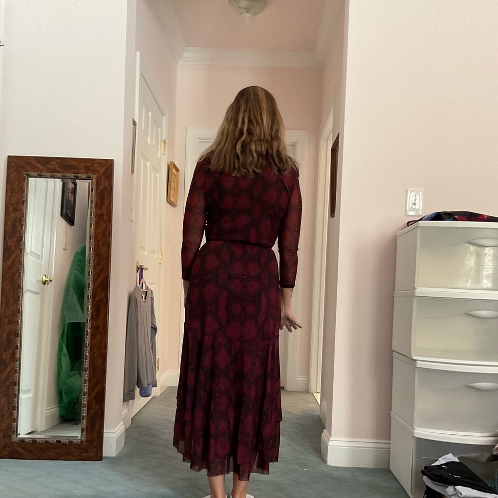 White House Black Market Burgundy Long Sleeve Dress